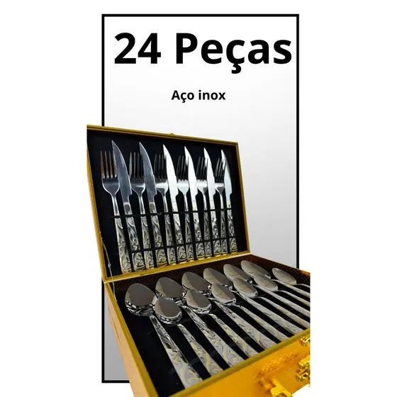 Kit Faqueiro Talheres Com Maleta 24 Peças Em Inox