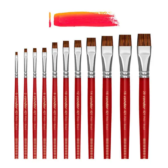 Pincel para Pintura Condor 421 Chato Curto Orelha de Boi Cabo Longo