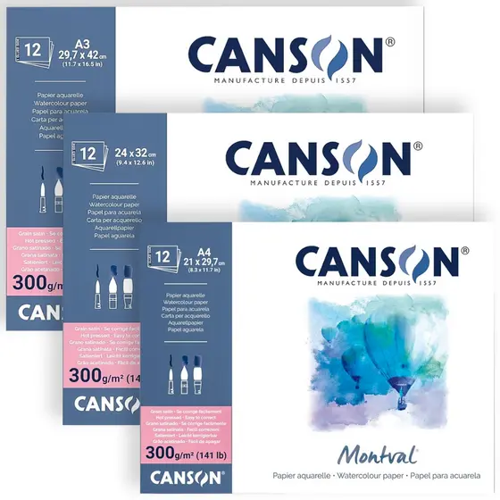 Bloco Canson Montval Aquarela 300 g/m² Grão Acetinado 12 Folhas Branco