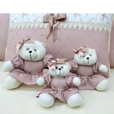 Kit Trio de Ursinhas de Pelúcia Para Nicho Laço Decoração Quarto de Bebê