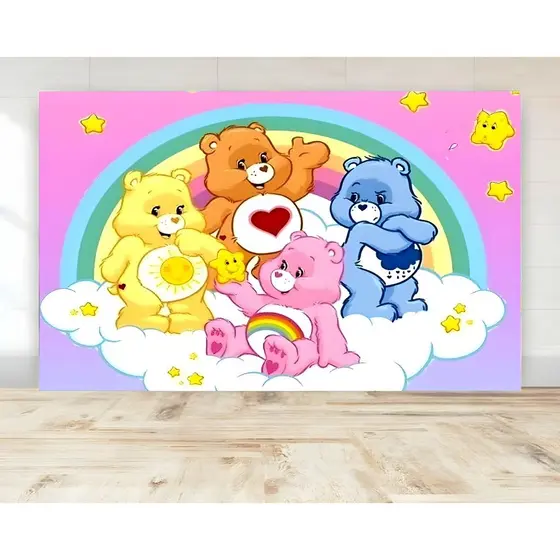 Painel de Festa Retangular Personalizado em Lona Fosca - Ursinhos Carinhosos