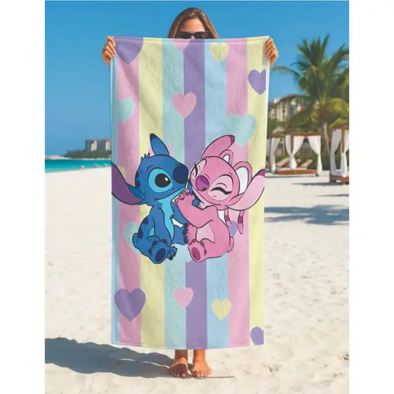 Toalha Grande de Banho Praia 1,40x70cm Stitch E Angel