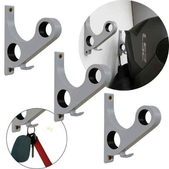 Suporte para Pendurar Capacete com Acessório fixado na Parede com buchas e parafusos com porta Chave