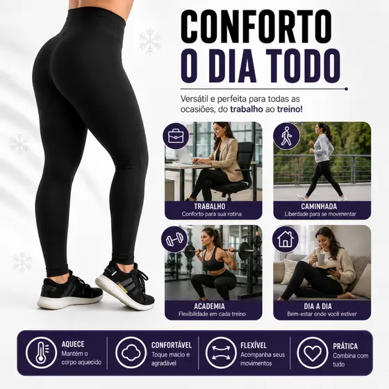 Calça legging flanelada peluciada feminina costura reforçada