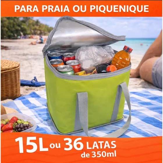 Mini Cooler Bolsa termica 15L Marmita Conserva Temperatura do Alimento Bebida Pesca Piquenique Praia Acampamento Viagem