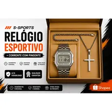 Kit Relógio Retrô + Corrente + Crucifixo Masculino Aço Inox + Pulseira – Oferta Imperdível
