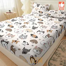 Cachorro fofo Jogo de lençol com 02 e 03 Peças Casal Queen Não Desbota Conjunto de Capa de Colchão Solteiro