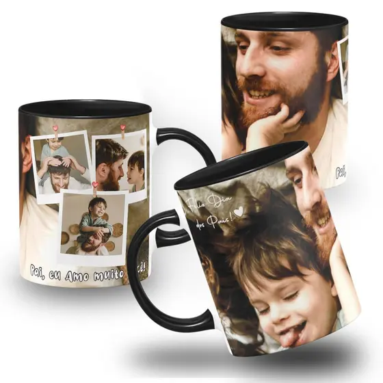 Caneca Pai Momentos – 4 Fotos (3 Polaroid + 1 Panorâmica) - Personalizada