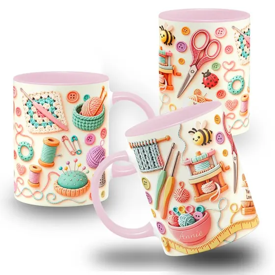 Caneca de Crochê e Artesanato | Personalizado; Com Nome
