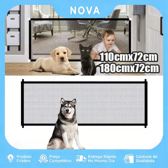 Tela de Proteção  Grade Divisória para Pets Universal Cães Gatos com Ganchos Instalação sem Furos e Removível