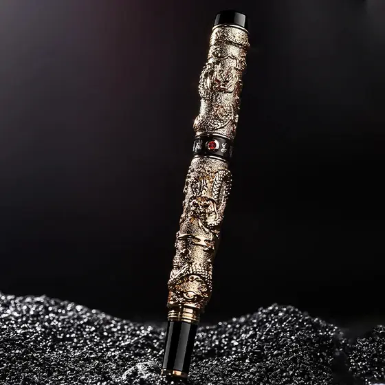 [SALE] Caneta-tinte Jinhao Dragon de Luxo de Alta Qualidade Canetas de Tinta Vintage para Escrita Suprimentos de Escritó