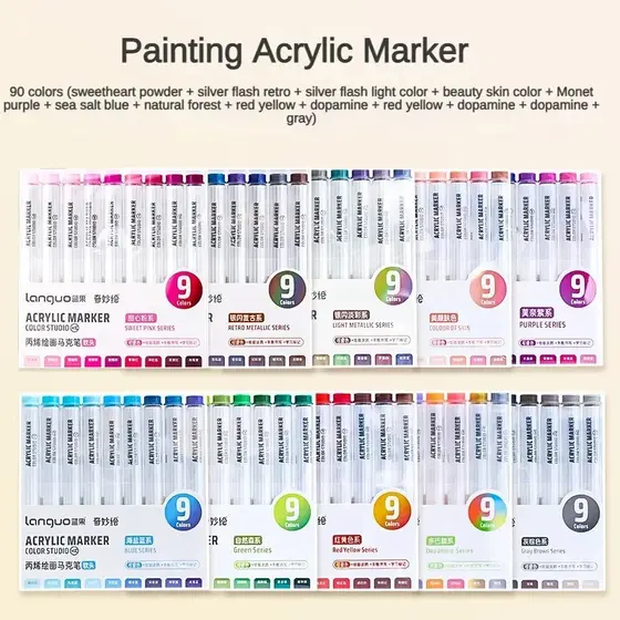 9/162 Cores Caneta Marcadora de Arte em Acrílico para Pintura DIY Desenho para Cartão Cerâmica Pedra Caneca Vidro Tecido