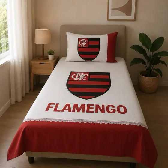 LENÇOL DE TIME PARA CAMA DE SOLTEIRO 1,50 X 2,20 COM FRONHA  ( TIMES DO BRASILEIRÃO) Kit 2 Peças