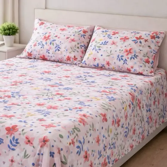 JOGO DE LENÇOL CASAL PADRÃO 03 PEÇAS ESTAMPADO, MEDINDO 2.20m X 2.50m 100% ALGODÃO