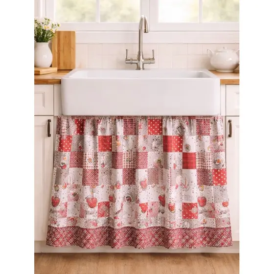 Cortina para pia de cozinha estampada 100% Poliéster, Medindo 1,40m x 0,70Cm