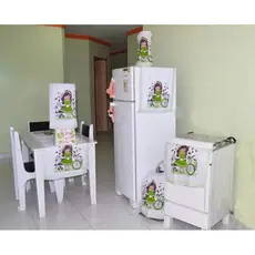 JOGO /KIT  DE COZINHA PINTADO COM A BONEQUINHA DE CROCHÊ EM OXFORD 6 PEÇAS