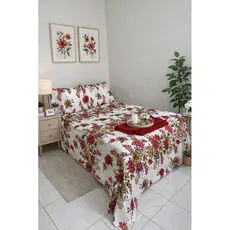 COLCHA PIQUET ESTAMPADA  FLORAL PARA CAMA CASAL QUEEN MEDINDO 2,20m x 2,50m e 02 FRONHAS MEDINDO 0,50cm x 0,70cm