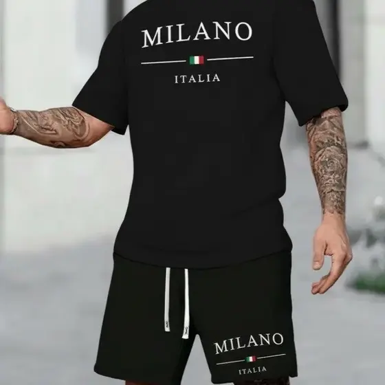 Conjunto Masculino Camiseta e Short Tectel Milano Kit Com Camisa 100% Algodão e Bermuda