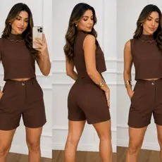 Conjunto Feminino Alfaiataria Sensorial blusa+short  Elegante Casual