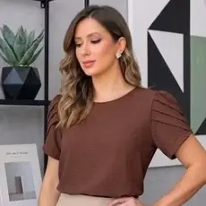 Blusa Camisa Feminina em Duna Premium Manga Curta Casual Elegante Social Chique Confortável