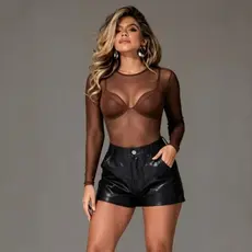 Body Tule Feminino Manga Longa Transparente Elegante Feminino Tendência Outono Inverno
