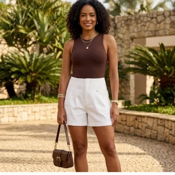 Short Feminino Cintura Alta Elegante Casual Social Confortável Tendência Primavera Verão