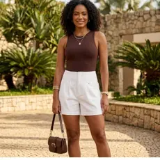 Short Feminino Cintura Alta Elegante Casual Social Confortável Tendência Primavera Verão