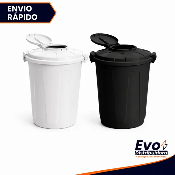 Lixeira Multiuso Cesto Com Tampa Higiênica 60 Litros Preta e Branca