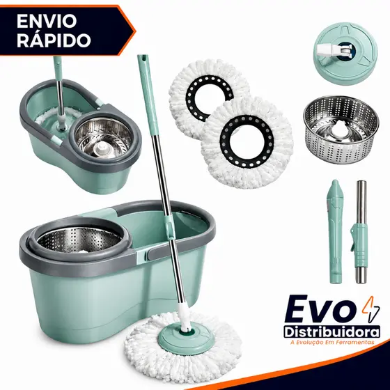 Mop Esfregão Profissional Giratório 360° Inox  Balde 13 Litros