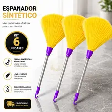 Kit 3 ou 6 Espanadores de Pó Sintético 37cm para Móveis  Poeira Pó Limpeza Suave Eficaz