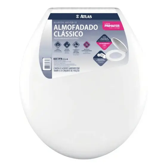 Tampa Vaso Assento Sanitário Oval Almofadado Confortavel  Branco Atlas