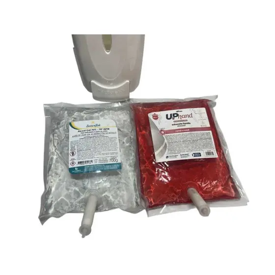 Kit Saboneteira com Refil Válvula - Sabonete Líquido ou Álcool Gel 70% (700g)