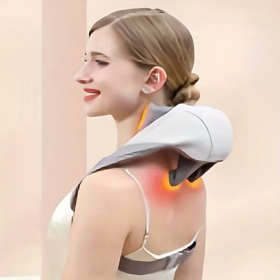 Massageador De Pescoço Inteligentes De Compressão Sem Fio Alívio De DorVerde MusgoBege