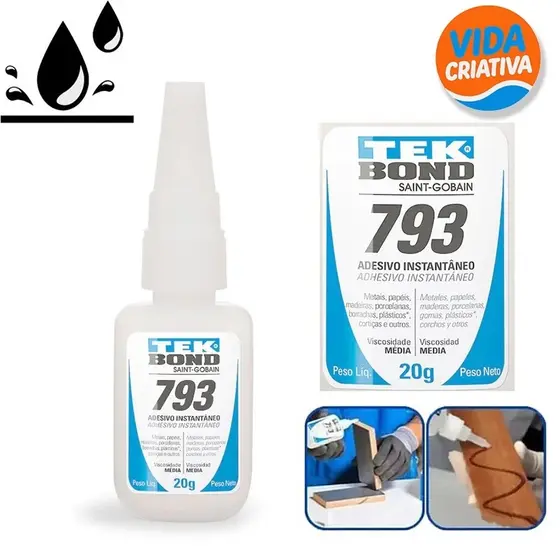 Cola Instantânea TekBond 793 20g Unha Para Postiça/Fibra e Pedrarias Bico Fino Fácil Aplicação Forte