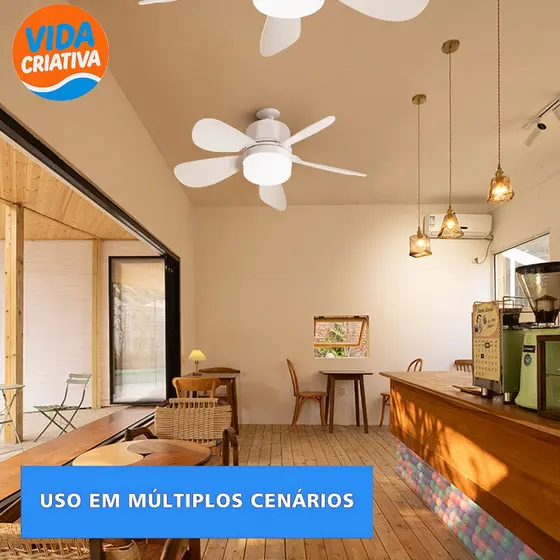 Ventilador Teto Com Luz 60W/40w Integrada Silencioso Branco 6 Pás Com Controle Remoto