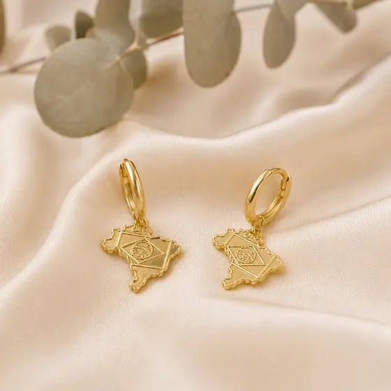 Brinco Argolinha Mapa Brasil Folheado Ouro 18k Feminino