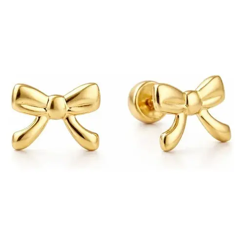 Brinco Infantil Laço Folheado A Ouro 18k Baby Delicado Fofo Dourado
