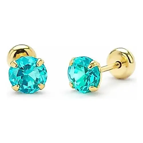 Brinco Masculino Pedrinha Ponto De Luz 5mm Folheado A Ouro Azul-turquesa