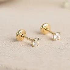 Brinco Pedrinha Zircônia 3mm Folheado a Ouro 18k com Tarraxa Baby Segurança e Conforto - Bebê e Segundo Furo Menina