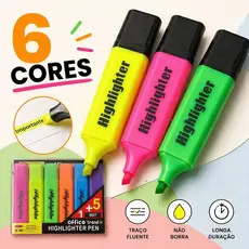 Canetas Marca Texto 6 Cores Não Transborda para Caderno Estudante e Presente