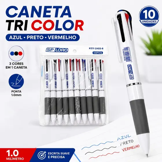 10/20/30 PCS Canetas 3 Cores Ponta Fina Ergonômica Azul Preto Vermelho Escola Escritório 2403