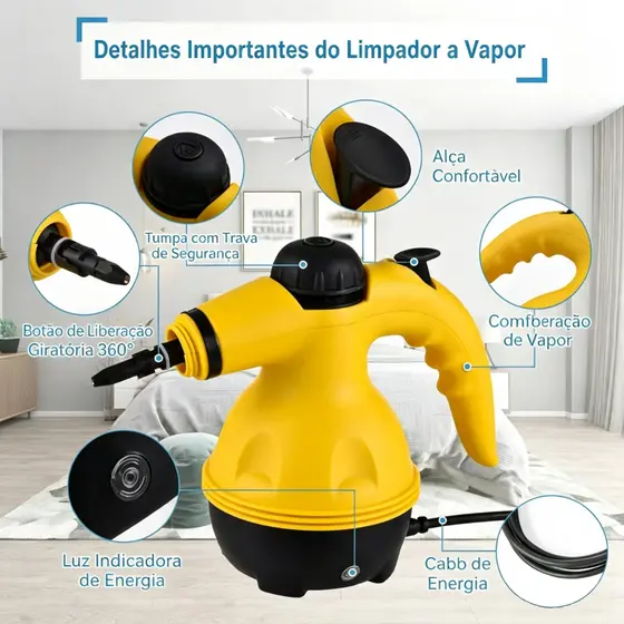 Limpador a Vapor Portátil Multiuso Bivolt 110V/220V Limpeza de Cozinha Banheiro Pisos Estofados -D03