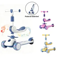 Patinete Infantil com Led Som Musical Dobravel e Guidão Ajustável até 60Kg Menino Menina -B03