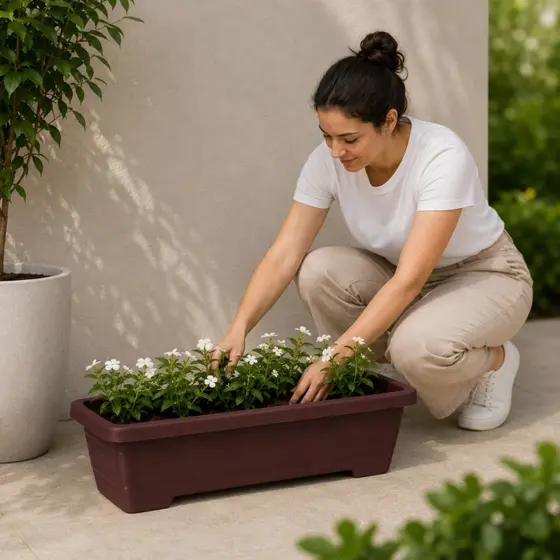 Kit 3 Vaso Retangular Grande 17,5 L em Plástico para Planta Jardim Varanda Quintal Área Externa Decoração Casa e Flores