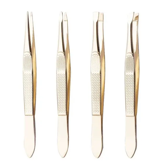 Kit 4 Pinças Prata/Dourado Profissional Aço Inoxidável Para Sobrancelha Remoção De Pelos Precisão