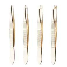 Kit 4 Pinças Prata/Dourado Profissional Aço Inoxidável Para Sobrancelha Remoção De Pelos Precisão