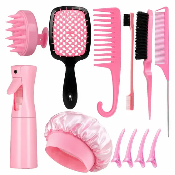 Kit 5/12 Pcs Escova Para Cabelos Cacheados Natural Curvo Rattail Pente Conjunto Ferramentas De Salão De Cabeleireiro