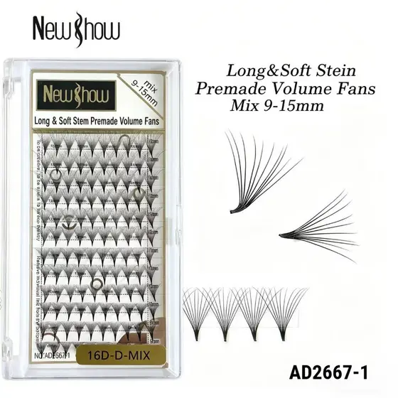 New Show Cílios Long&Soft Stem Premade Volume Fans Mix 9 - 15mm/Extensão de Cilios Alongamento