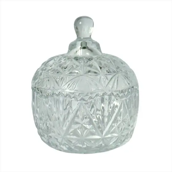 Bomboniere Vidro 10cm Com Tampa Decorativa Baleiro de Mesa Para Cozinha Sala P/ Doces Bombons Frutas