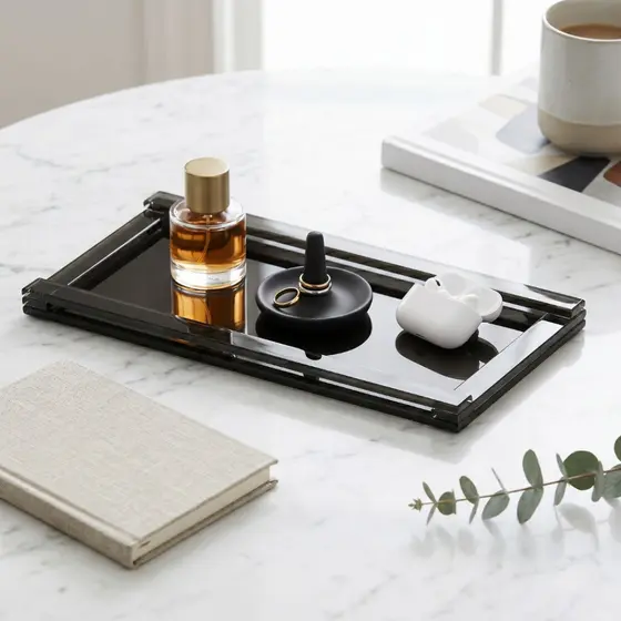 Bandeja Decorativa Organizadora Espelhada Vidro Para Banheiro Pequena Premium